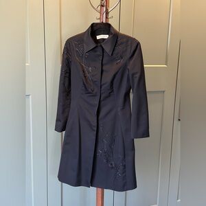 Alberta Ferretti Black Silk and Wool Embroidered Coat Size 6